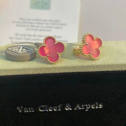 [⭐Lioran]NEW CLOVER 15MM PINK ENAMEL STUD EARRINGS