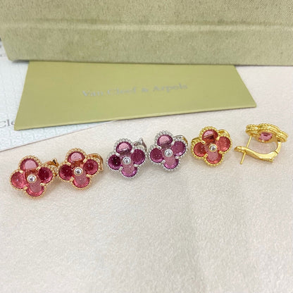 [⭐Lioran]2026 NEW  CLOVER 1 MOTIFPINK ENAMEL STUD EARRINGS WITH DIAMONDS2
