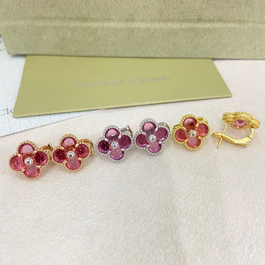 [⭐Lioran]2026 NEW  CLOVER 1 MOTIFPINK ENAMEL STUD EARRINGS WITH DIAMONDS2
