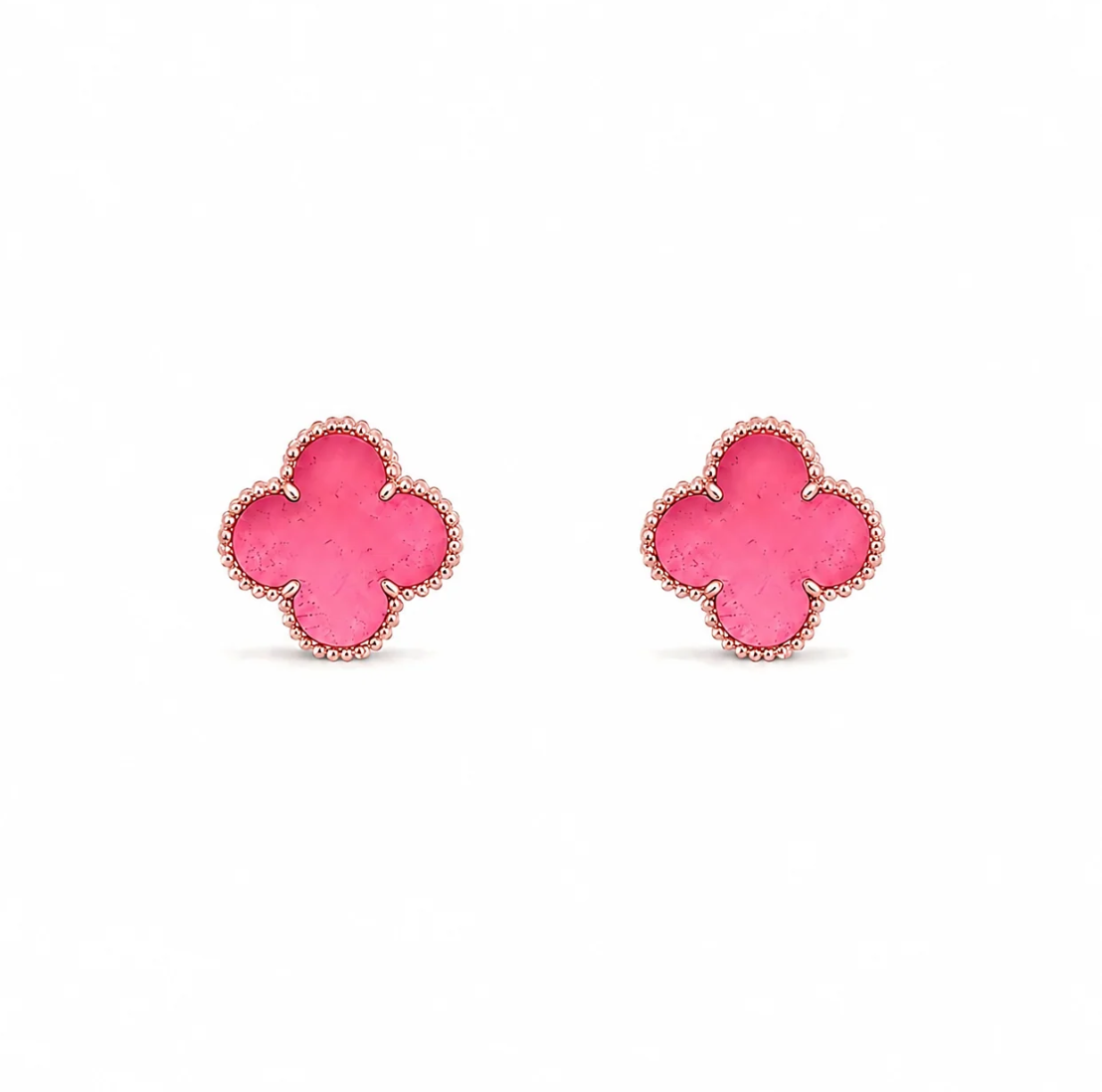 [⭐Lioran]NEW CLOVER 15MM PINK ENAMEL STUD EARRINGS
