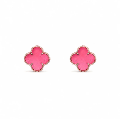 [⭐Lioran]NEW CLOVER 15MM PINK ENAMEL STUD EARRINGS