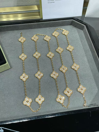 [⭐Lioran]CLOVER 20 MOTIFS FULL-DIAMOND NECKLACE