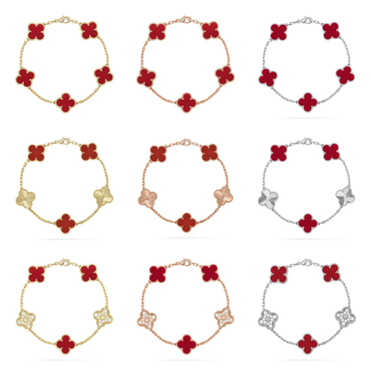 [⭐Lioran] CLOVER 5 MOTIF RED CORNELIAN BRACELET COLLECTION