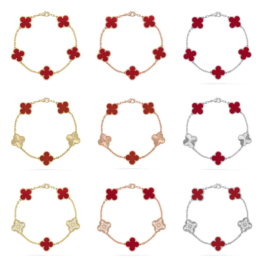 [⭐Lioran] CLOVER 5 MOTIF RED CORNELIAN BRACELET COLLECTION