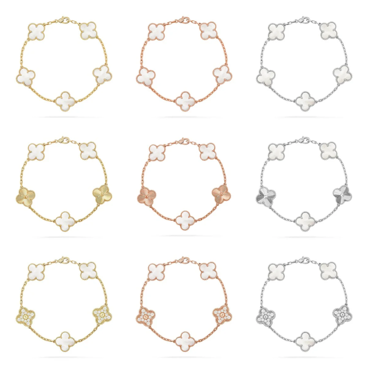 [⭐Lioran]CLOVER WHITE PEARL MOP 5 MOTIF BRACELET COLLECTION