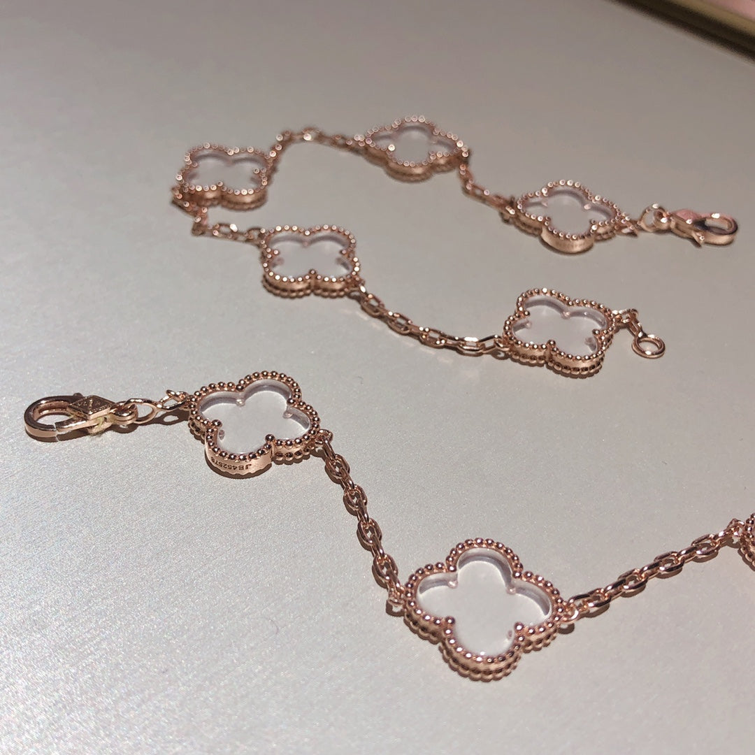 [⭐Lioran]CLOVER 5 MOTIF ROCK CRYSTAL BRACELET