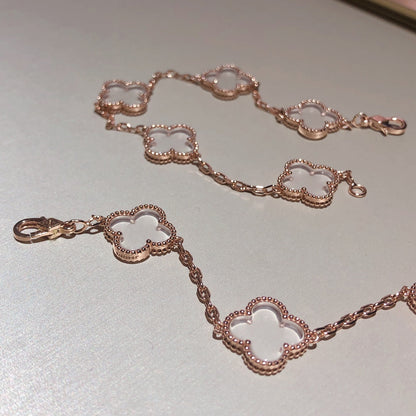 [⭐Lioran]CLOVER 5 MOTIF ROCK CRYSTAL BRACELET