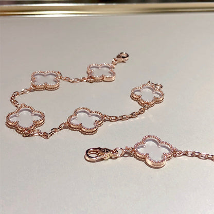 [⭐Lioran]CLOVER 5 MOTIF ROCK CRYSTAL BRACELET