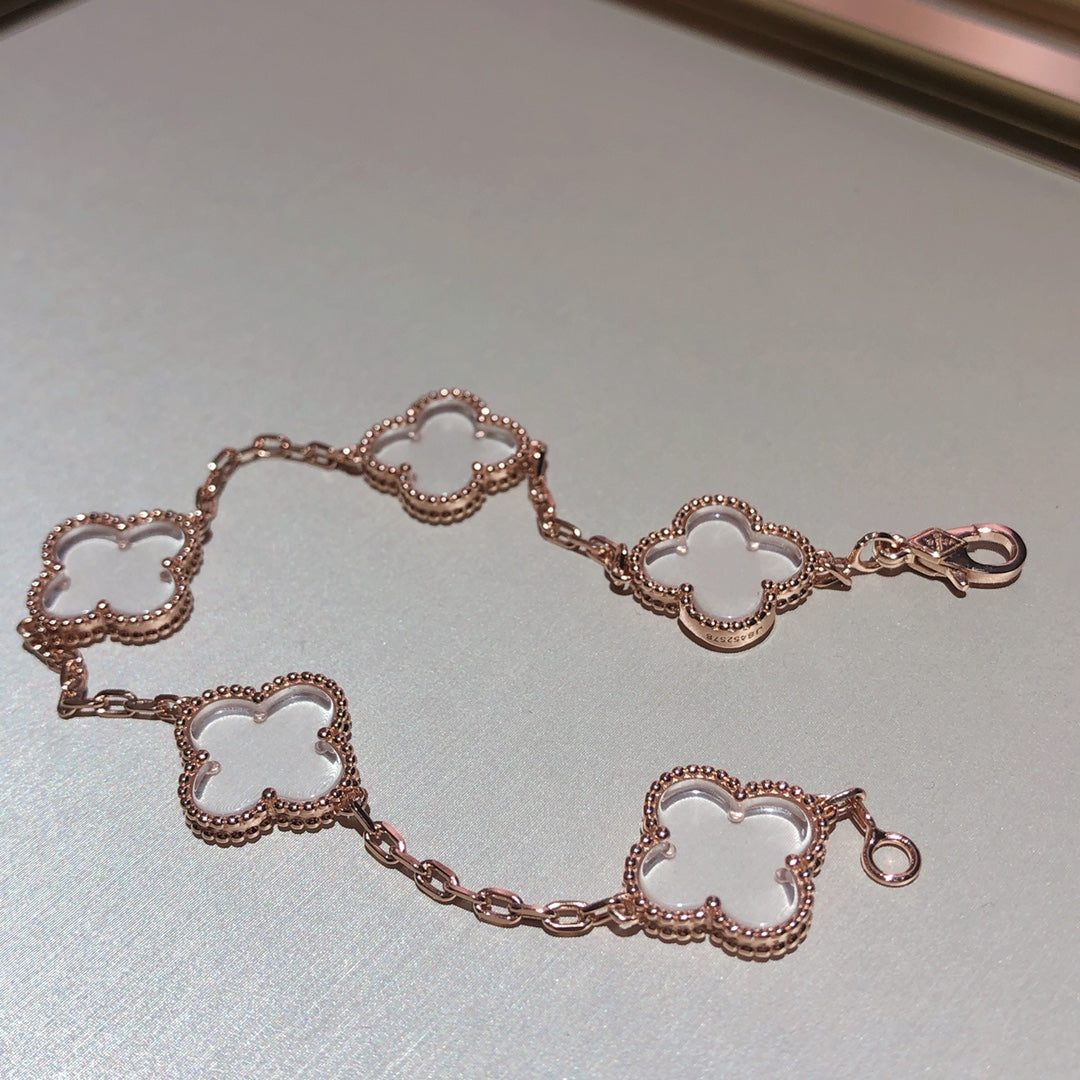 [⭐Lioran]CLOVER 5 MOTIF ROCK CRYSTAL BRACELET