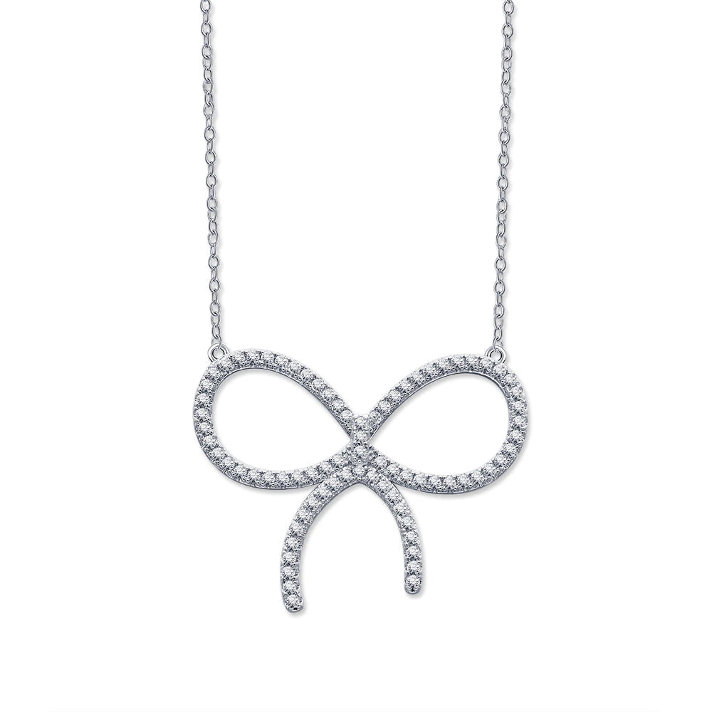 [Lioran]CLAW SET RHODIUM PLATED BOW NECKLACE
