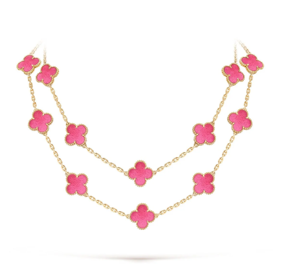 [⭐Lioran]NEW CLOVER 20 MOTIFS PINK ENAMEL NECKLACE