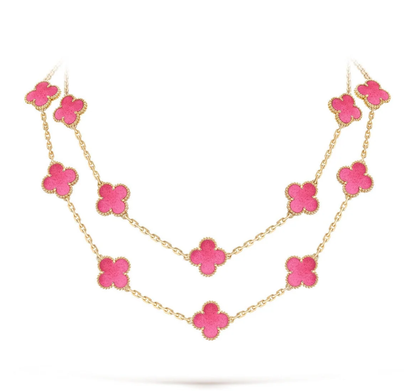 [⭐Lioran]NEW CLOVER 20 MOTIFS PINK ENAMEL NECKLACE