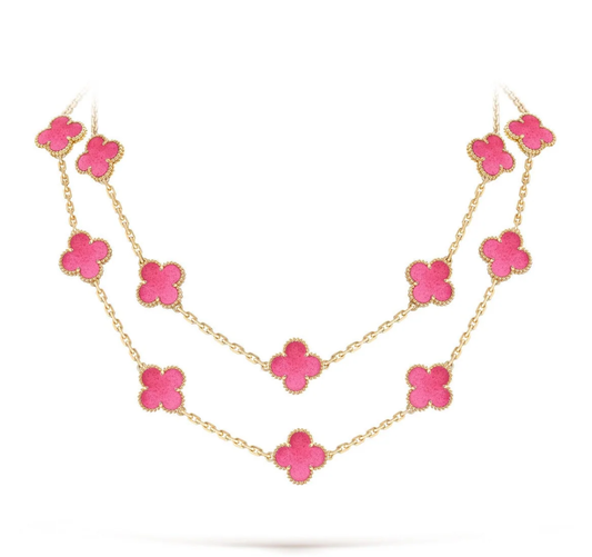 [⭐Lioran]NEW CLOVER 20 MOTIFS PINK ENAMEL NECKLACE