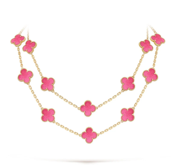 [⭐Lioran]NEW CLOVER 20 MOTIFS PINK ENAMEL NECKLACE