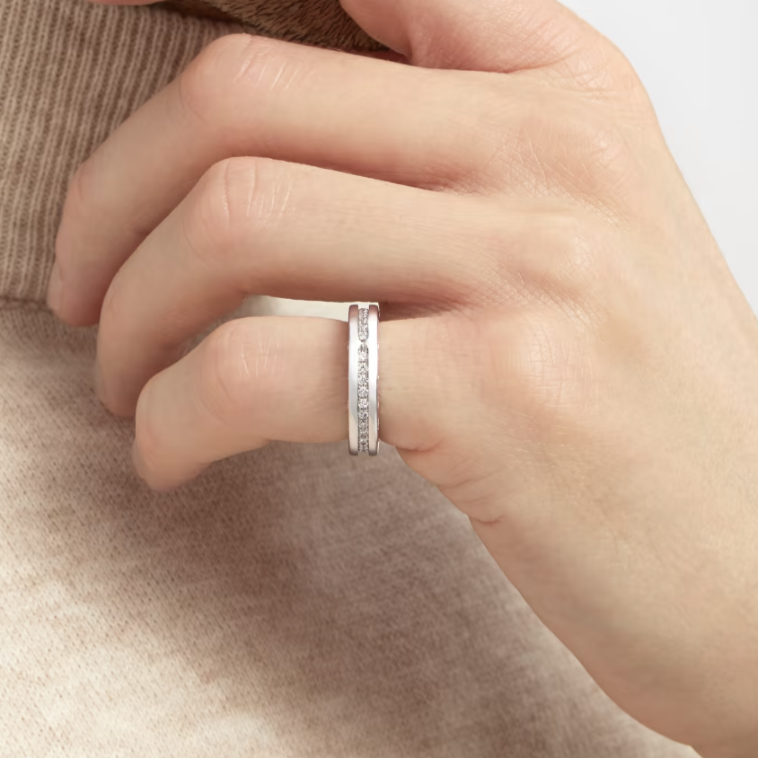 [⭐Lioran]ZERO 1 ONE-BAND PAVED DIAMONDS ON THE SPIRAL RING
