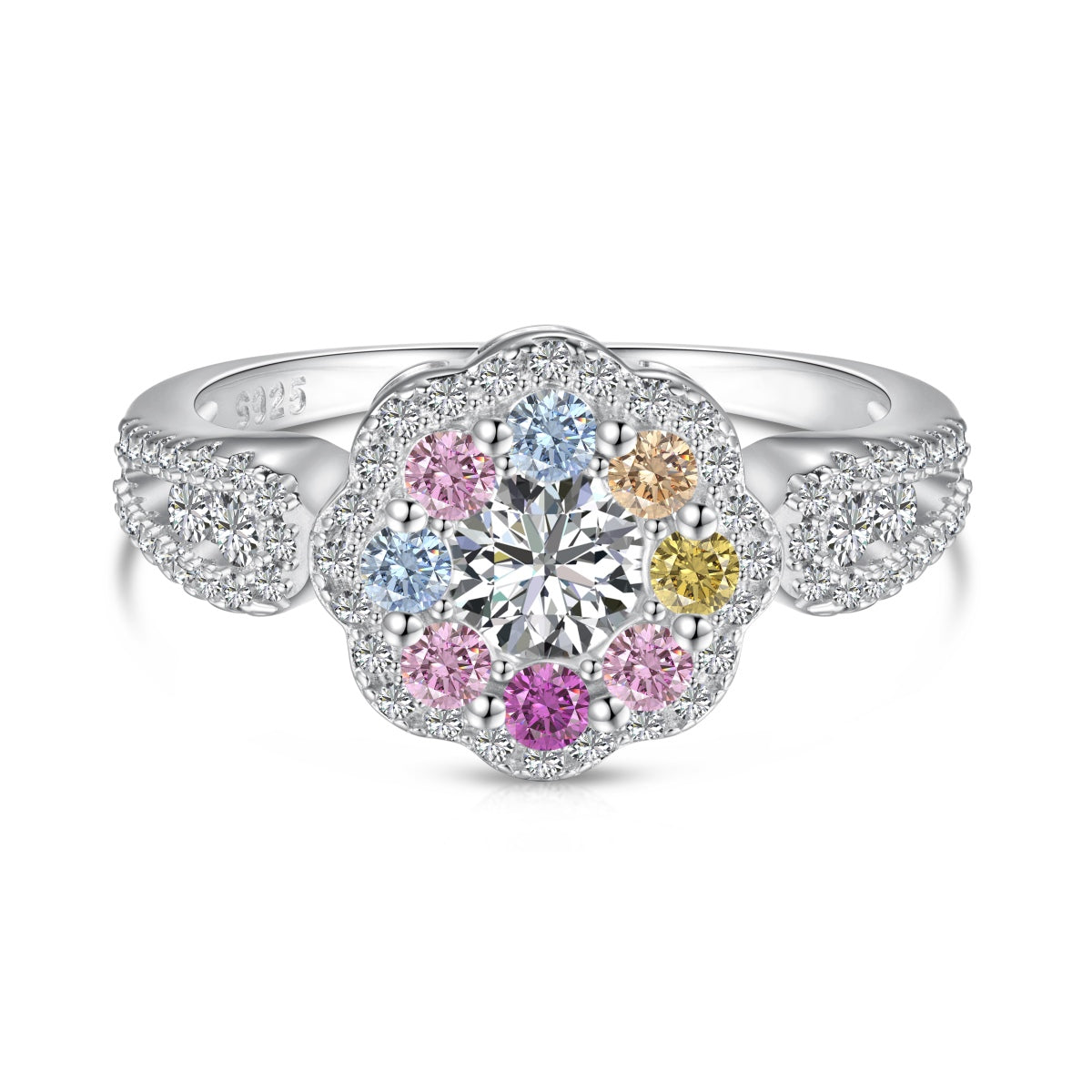 [⭐Lioran Jewelry]Delicate Colorful Round Cut Flower Shape Wedding Ring