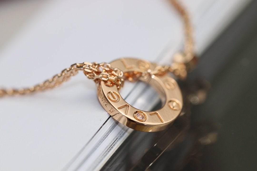 [⭐Lioran]LOVE NECKLACE ADJUSTABLE ROSE GOLD 2 DIAMOND