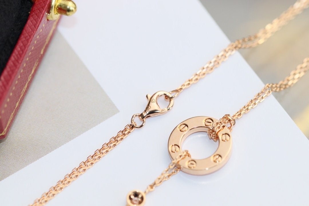[⭐Lioran]LOVE NECKLACE ADJUSTABLE ROSE GOLD 2 DIAMOND