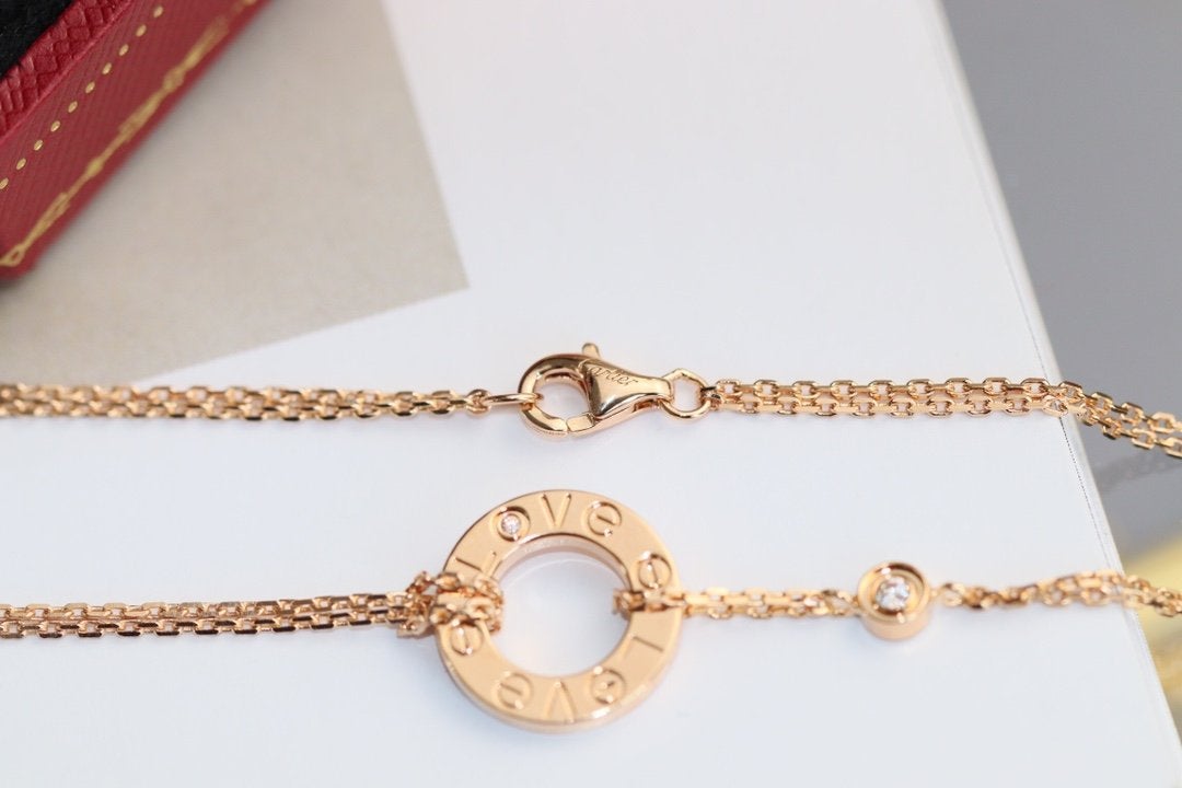 [⭐Lioran]LOVE NECKLACE ADJUSTABLE ROSE GOLD 2 DIAMOND