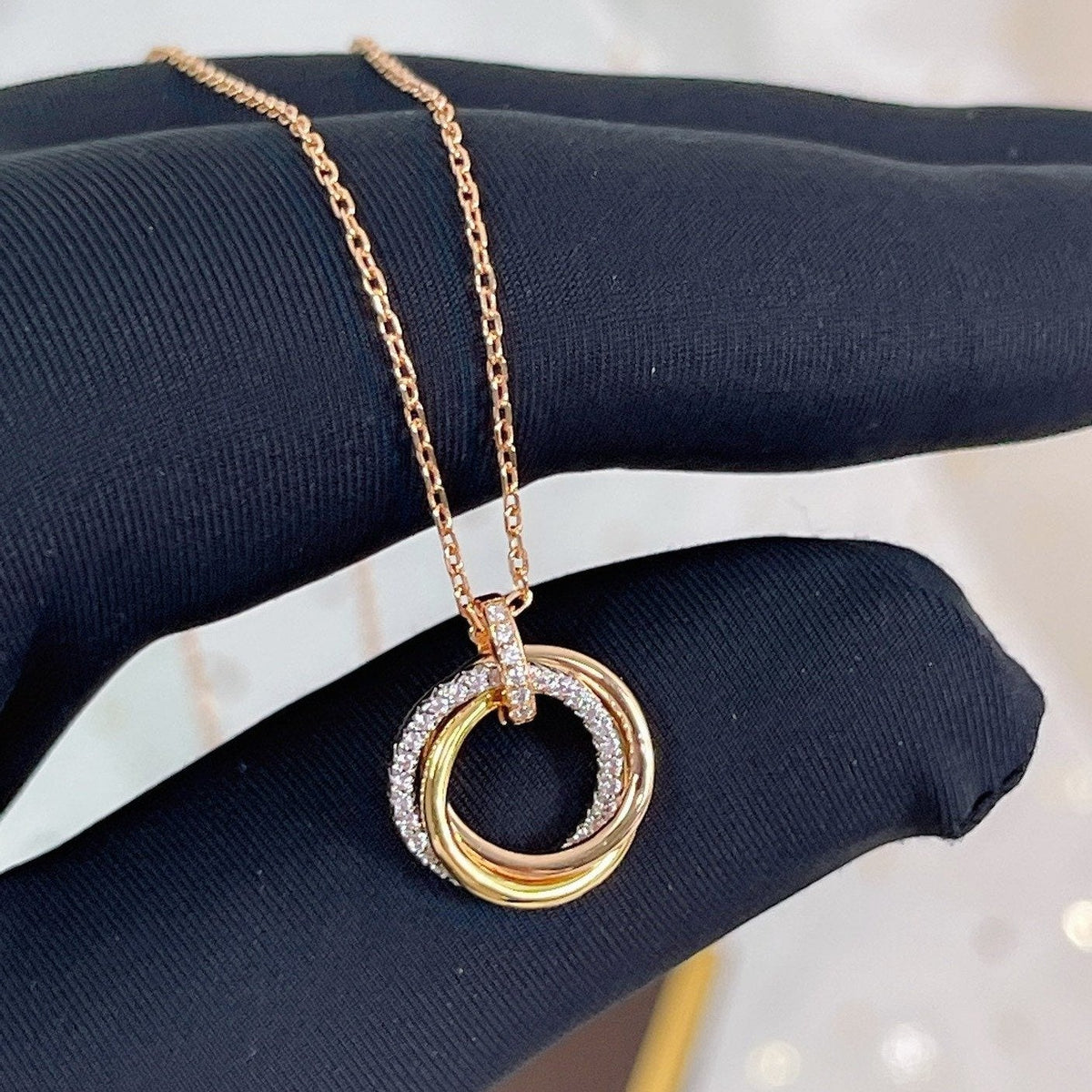 [⭐Lioran]TRINITY NECKLACE SILVER GOLD PINK GOLD DIAMONDS