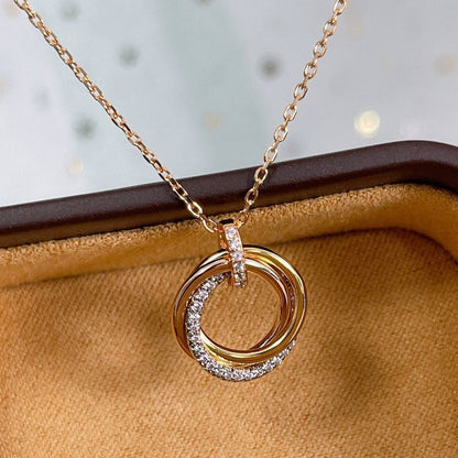 [⭐Lioran]TRINITY NECKLACE SILVER GOLD PINK GOLD DIAMONDS