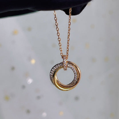 [⭐Lioran]TRINITY NECKLACE SILVER GOLD PINK GOLD DIAMONDS