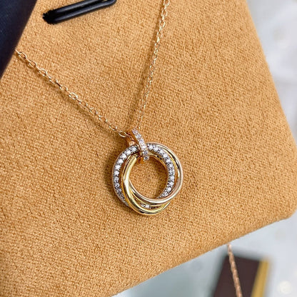 [⭐Lioran]TRINITY NECKLACE SILVER GOLD PINK GOLD DIAMONDS