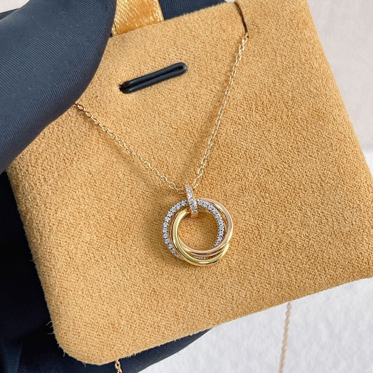 [⭐Lioran]TRINITY NECKLACE SILVER GOLD PINK GOLD DIAMONDS