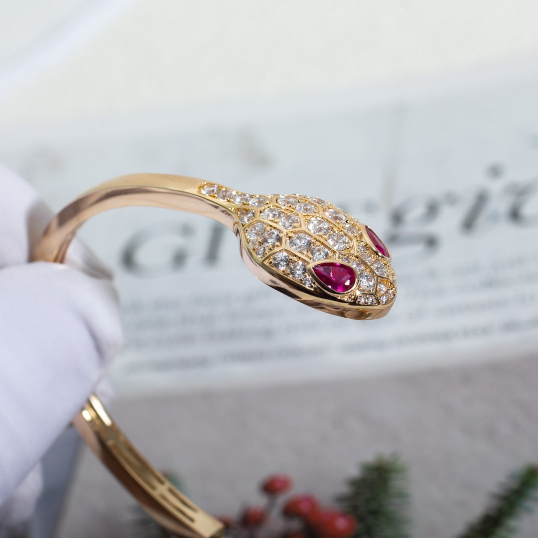 [⭐Lioran]SERPENTI BRACELET PINK GOLD DIAMOND DOUBLE SNAKE