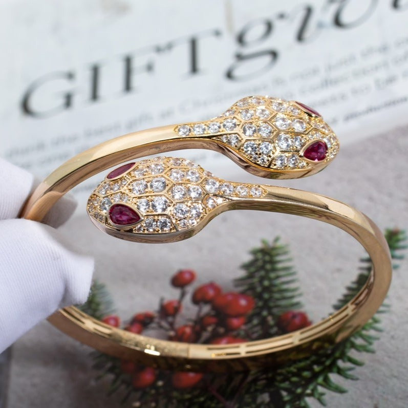 [⭐Lioran]SERPENTI BRACELET PINK GOLD DIAMOND DOUBLE SNAKE