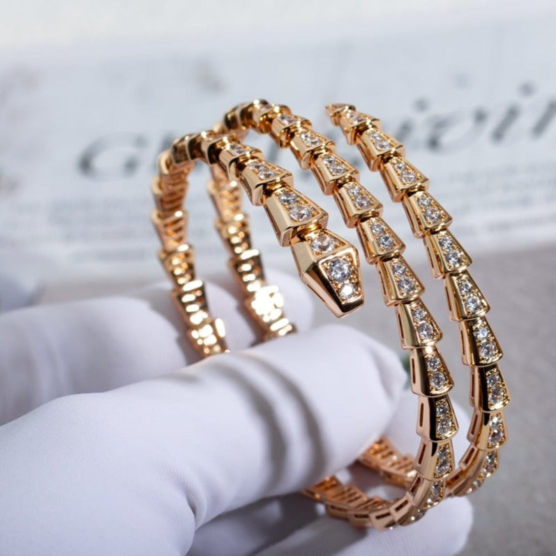 [⭐Lioran]SERPENTI BRACELET PINK GOLD DIAMOND DOUBLE ROW