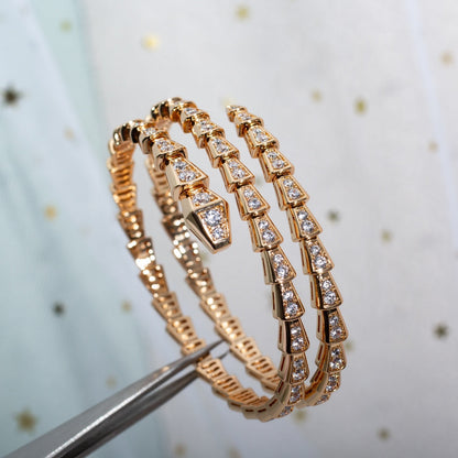 [⭐Lioran]SERPENTI BRACELET PINK GOLD DIAMOND DOUBLE ROW