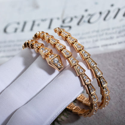 [⭐Lioran]SERPENTI BRACELET PINK GOLD DIAMOND DOUBLE ROW