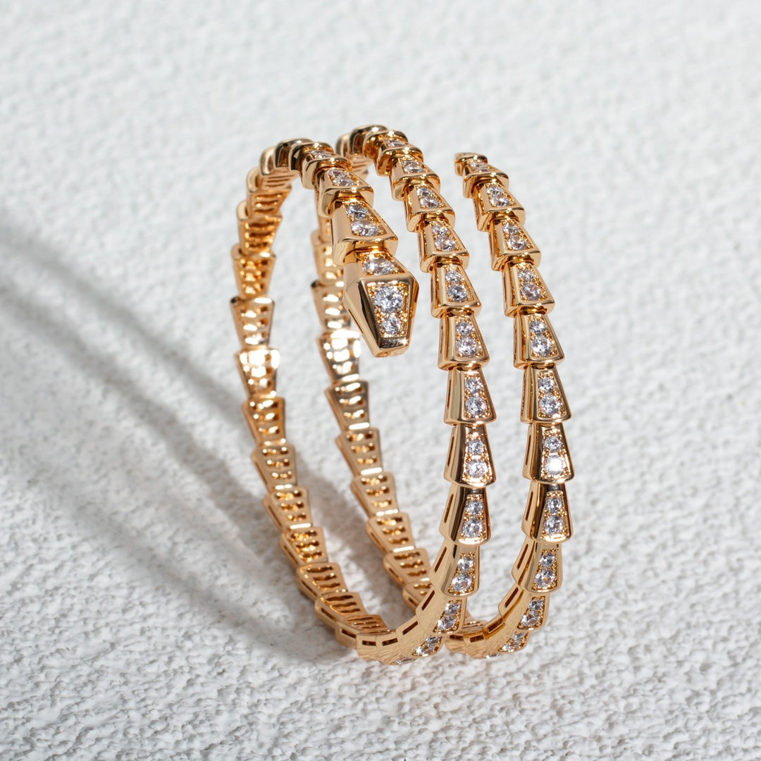 [⭐Lioran]SERPENTI BRACELET PINK GOLD DIAMOND DOUBLE ROW