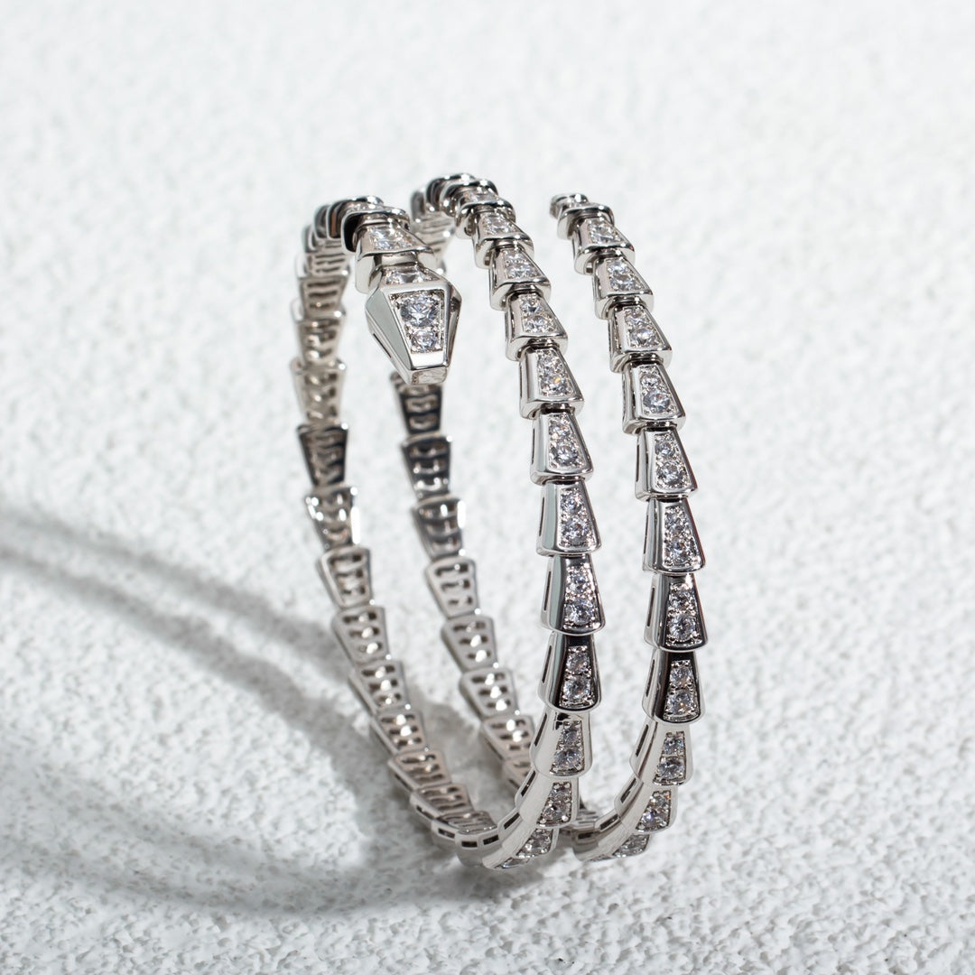 [⭐Lioran]SERPENTI BRACELET SILVER DIAMOND DOUBLE ROW