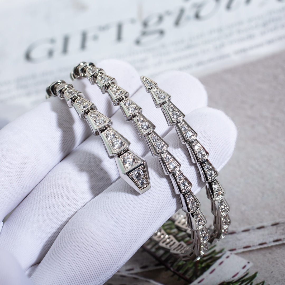 [⭐Lioran]SERPENTI BRACELET SILVER DIAMOND DOUBLE ROW
