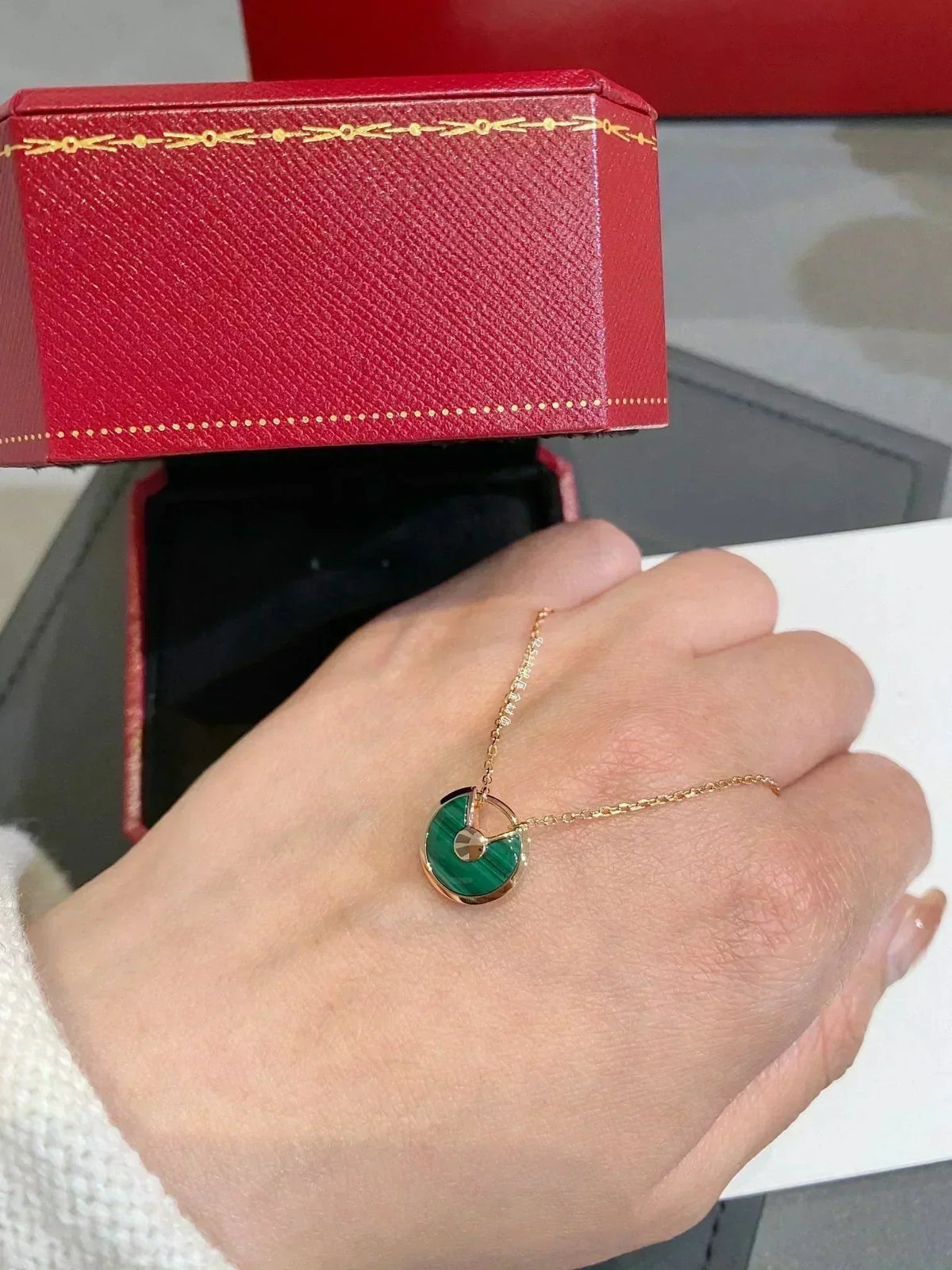 [⭐Lioran]AMULETTE ROSE GOLD MALACHITE NECKLACE