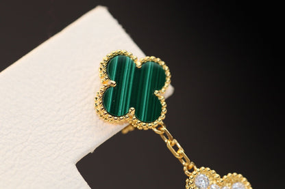 [⭐Lioran]CLOVER EARRINGS GOLD MALACHITE DIAMOND 3 MOTIF
