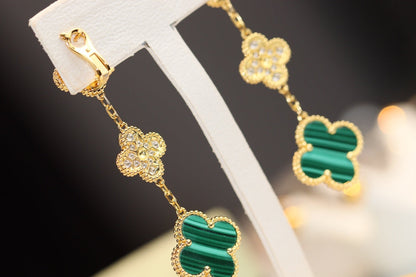 [⭐Lioran]CLOVER EARRINGS GOLD MALACHITE DIAMOND 3 MOTIF