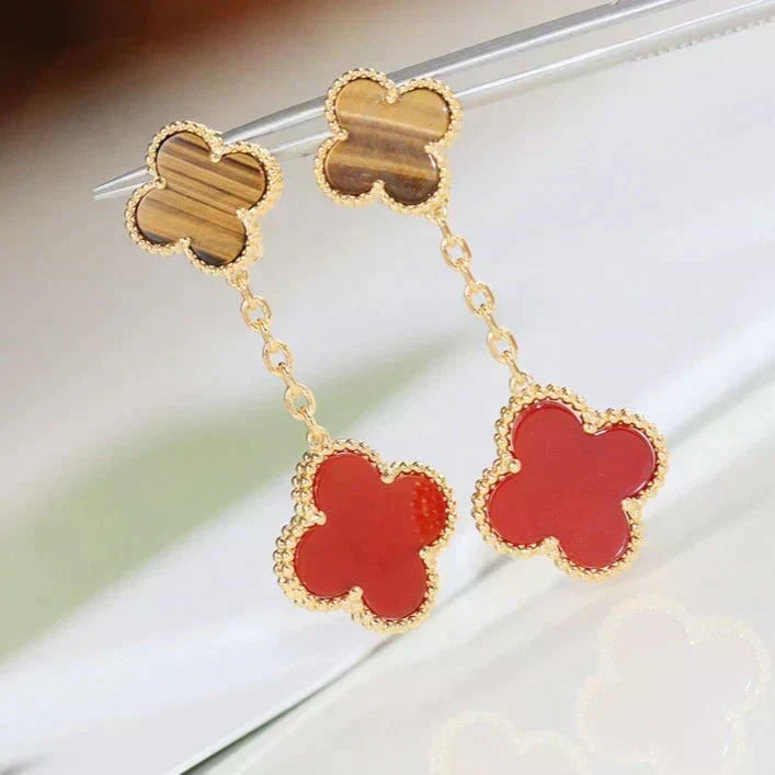 [⭐Lioran]CLOVER  2 MOTIF  TIGER EYE CARNELIAN EARRINGS