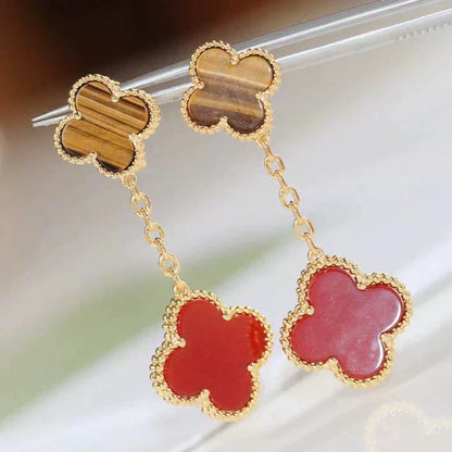 [⭐Lioran]CLOVER  2 MOTIF  TIGER EYE CARNELIAN EARRINGS