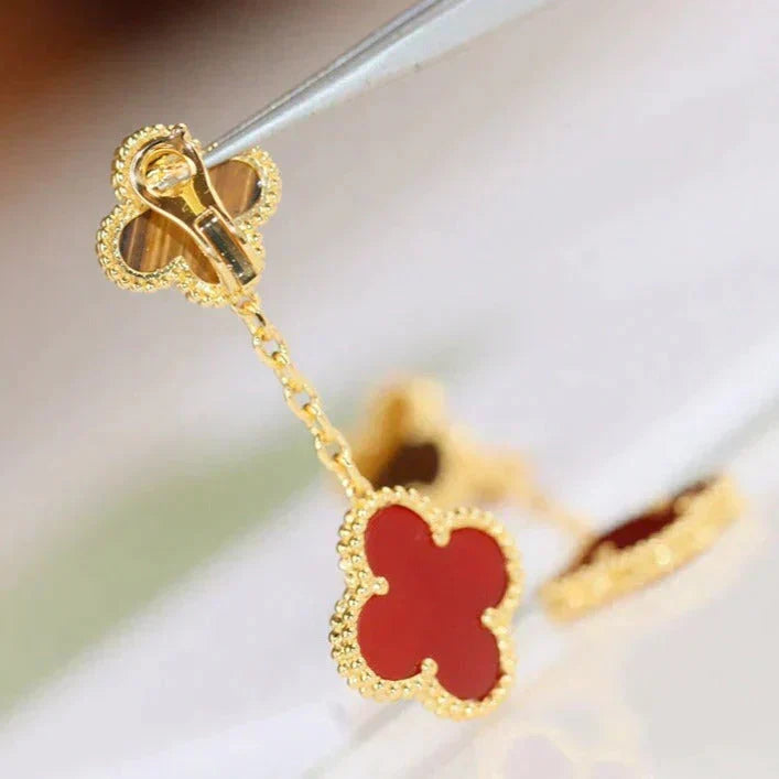 [⭐Lioran]CLOVER  2 MOTIF  TIGER EYE CARNELIAN EARRINGS