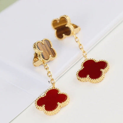 [⭐Lioran]CLOVER  2 MOTIF  TIGER EYE CARNELIAN EARRINGS