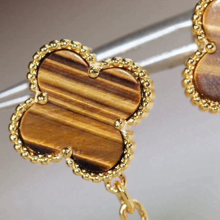 [⭐Lioran]CLOVER  2 MOTIF  TIGER EYE CARNELIAN EARRINGS