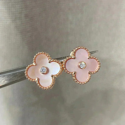 [⭐Lioran]CLOVER MEDIUM 1 MOTIFS  PINK MOP DIAMOND EARRINGS