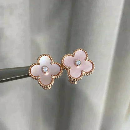 [⭐Lioran]CLOVER MEDIUM 1 MOTIFS  PINK MOP DIAMOND EARRINGS
