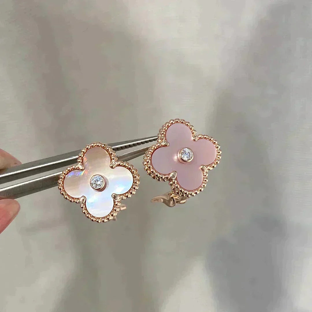 [⭐Lioran]CLOVER MEDIUM 1 MOTIFS  PINK MOP DIAMOND EARRINGS