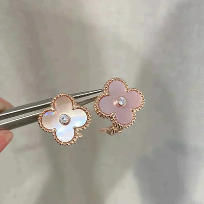 [⭐Lioran]CLOVER MEDIUM 1 MOTIFS  PINK MOP DIAMOND EARRINGS