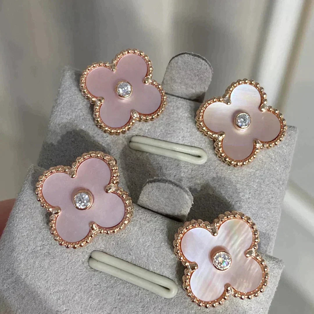 [⭐Lioran]CLOVER MEDIUM 1 MOTIFS  PINK MOP DIAMOND EARRINGS