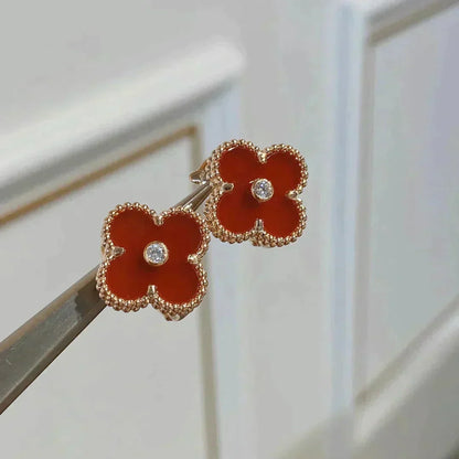 [⭐Lioran]CLOVER MEDIUM 1 MOTIFS CARNELIAN  DIAMOND earrings